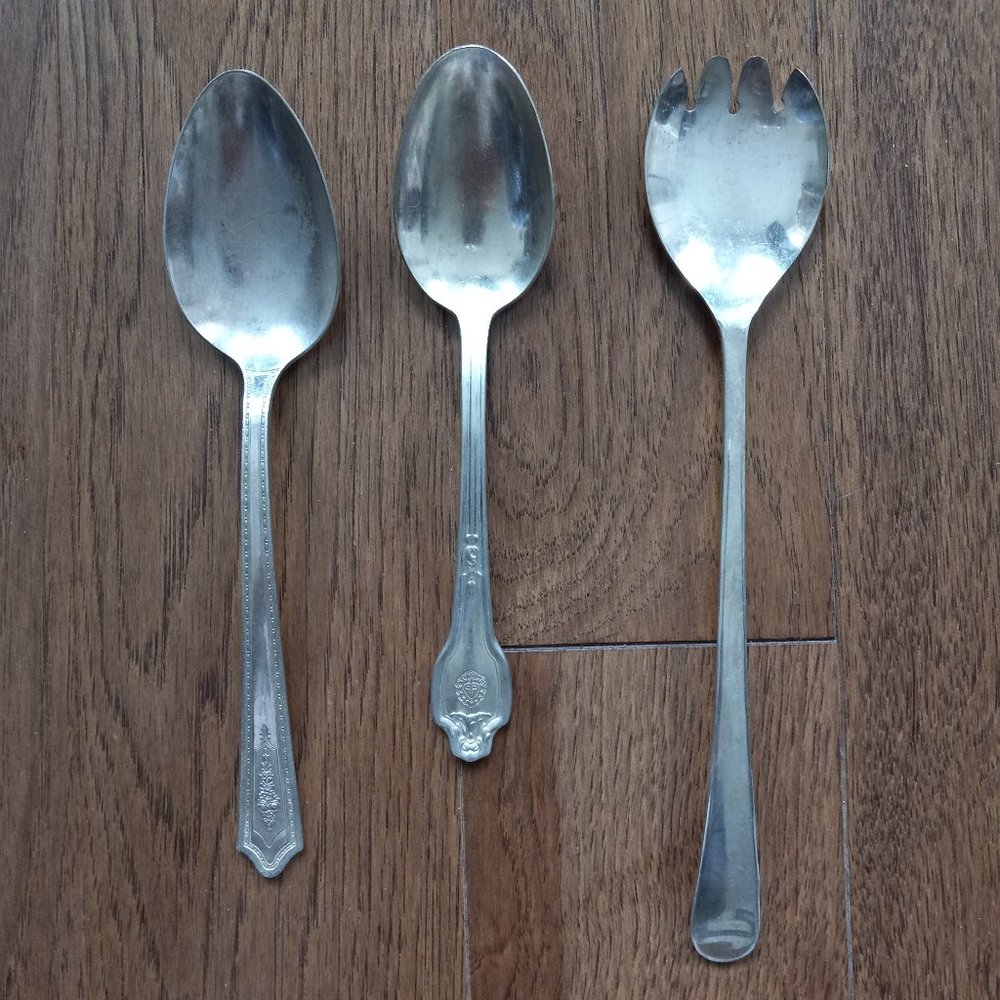 3 Vintage Silver Plate Serving Spoons Bundle Sheffield England, Stratfor Plate